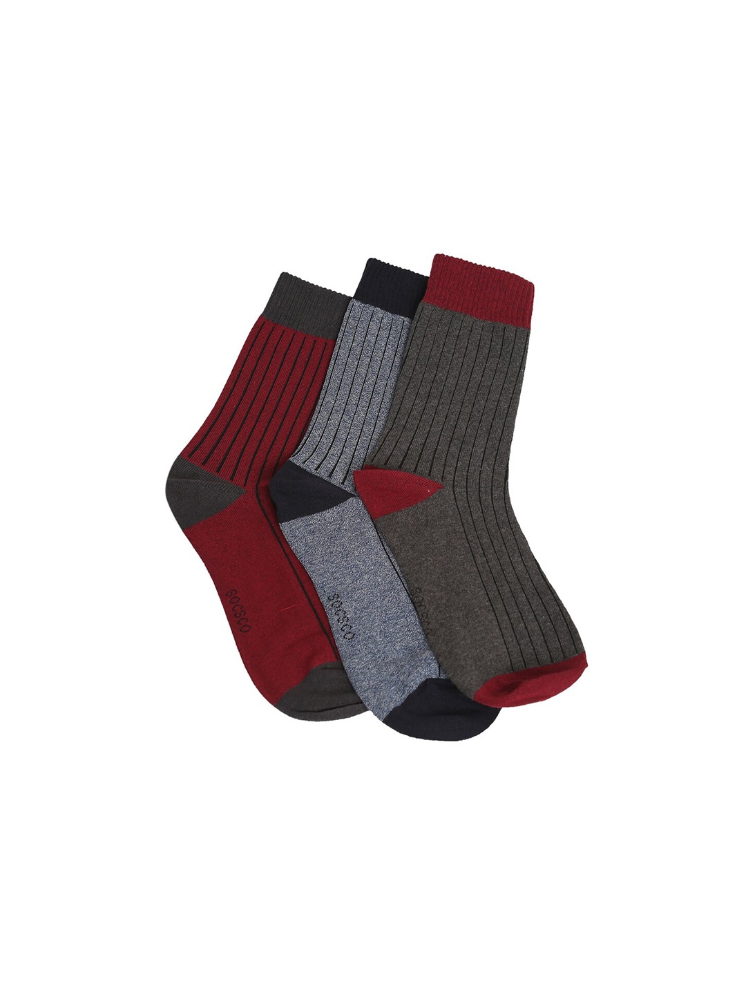 

MUTAQINOTI Men Pack Of 3 Blue & Grey Cotton Socks