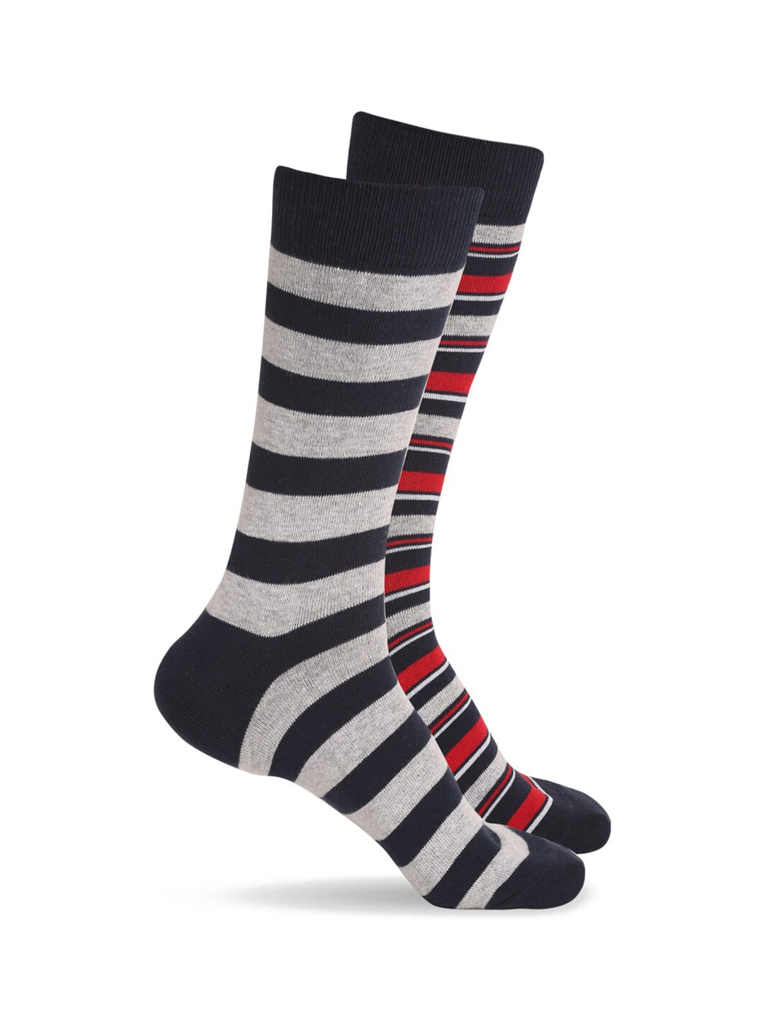 

MUTAQINOTI Men Pack of 2 Striped Calf-Length Socks, Navy blue