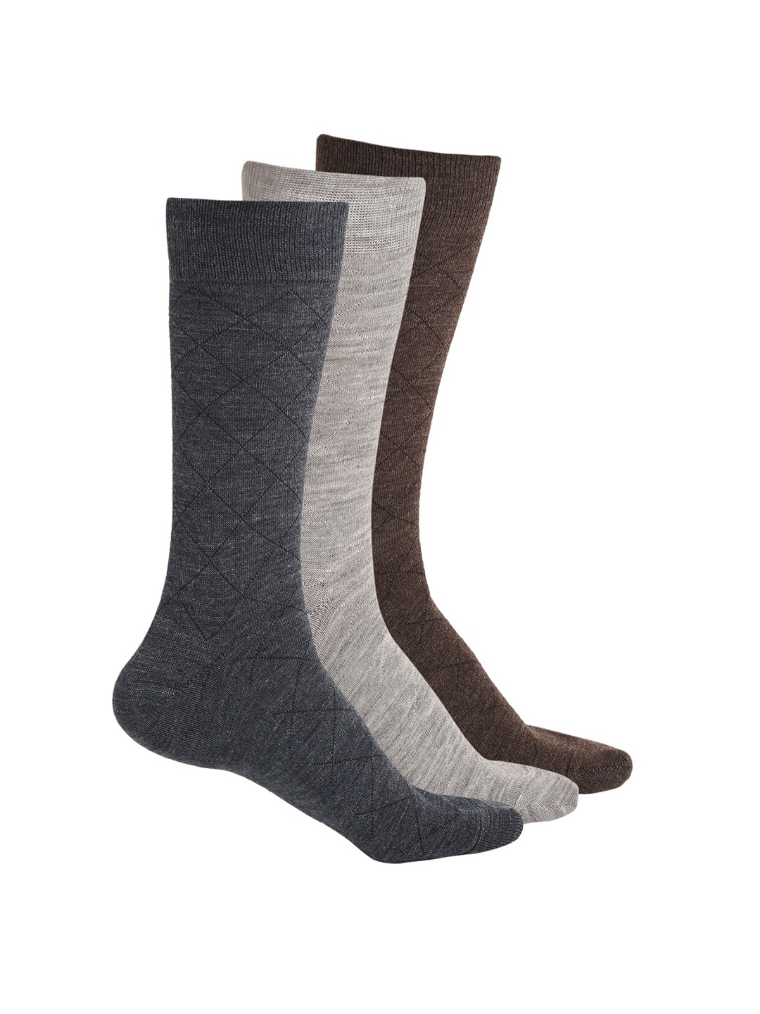 

LOUIS STITCH Men Pack Of 3 Patterned Cotton Calf Length Socks, Grey