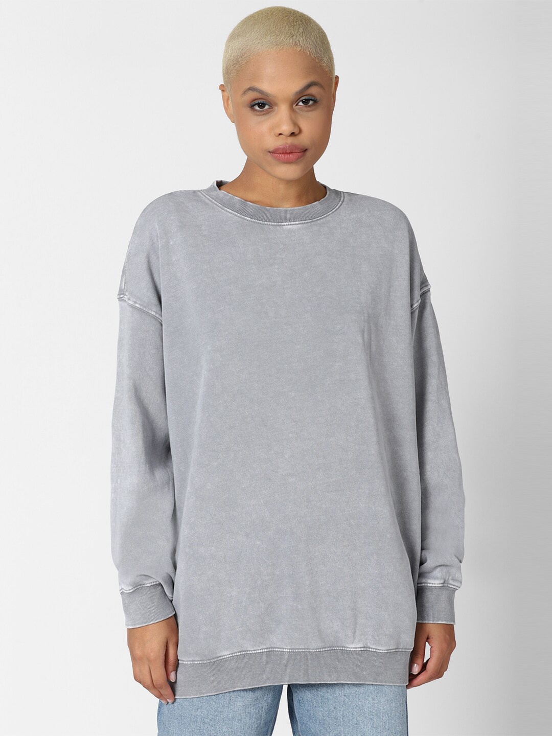 

FOREVER 21 Women Grey Oversized Fleece Pullover