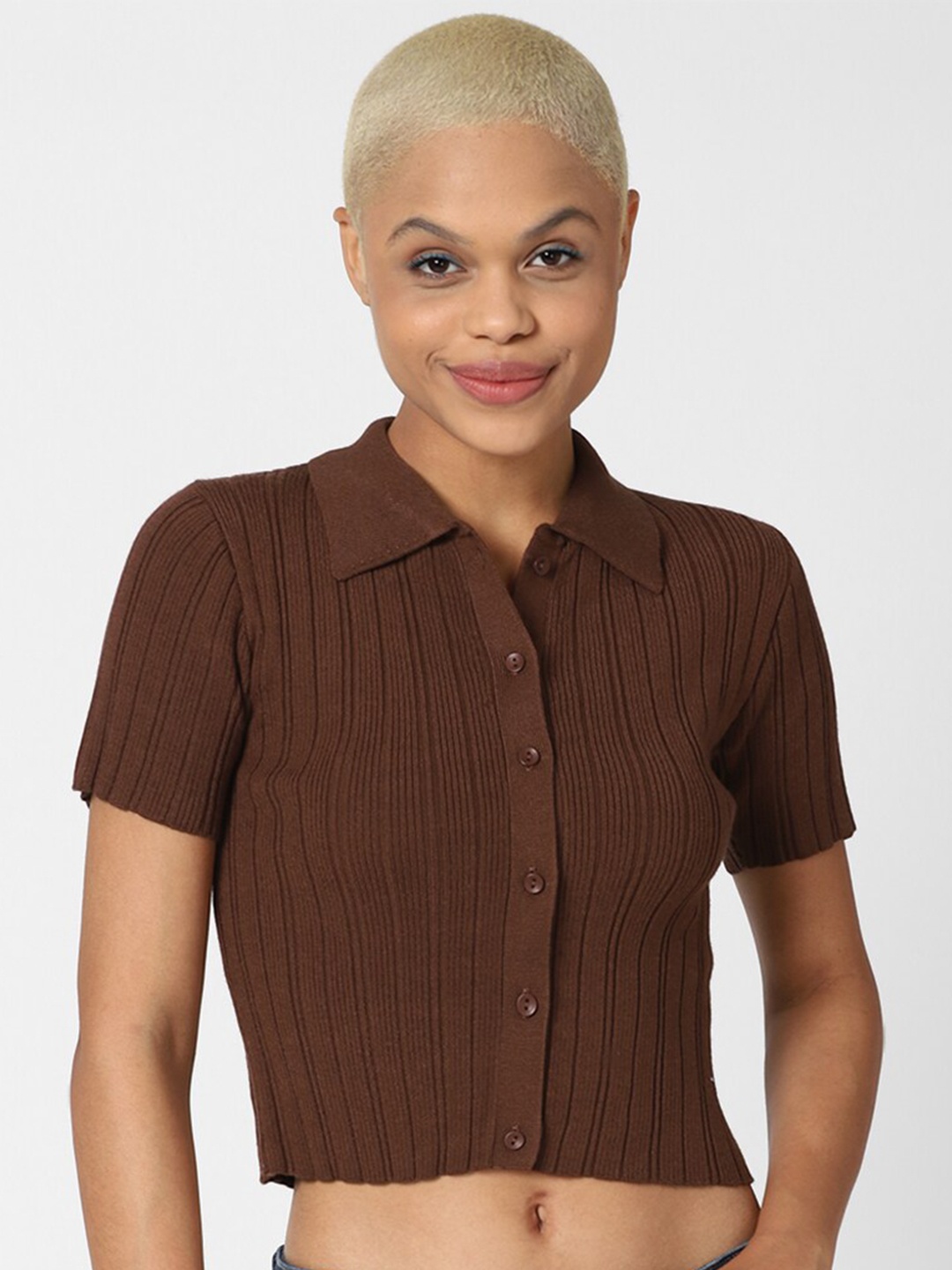 

FOREVER 21 Women Brown Ribbed Cardigan