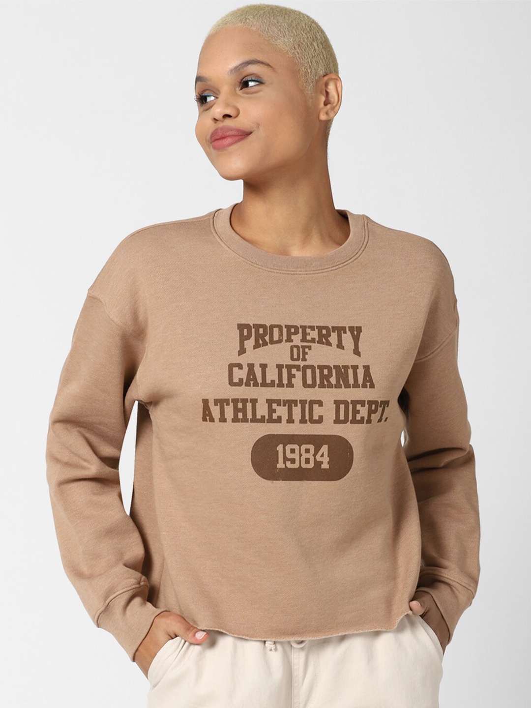 

FOREVER 21 Women Brown Typography Printed Pullover