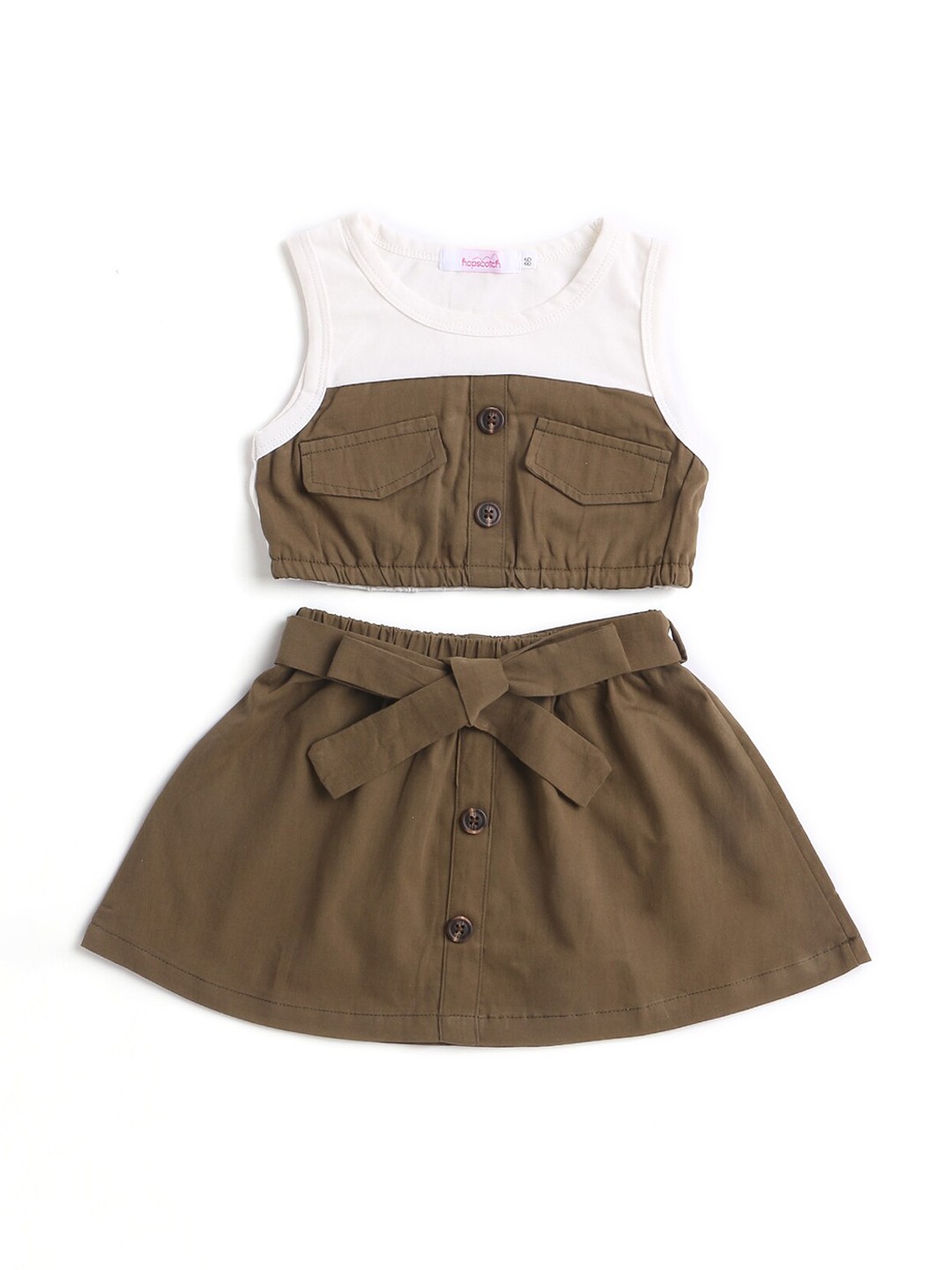 

Hopscotch Girls Green & White Cotton Top with Skirt