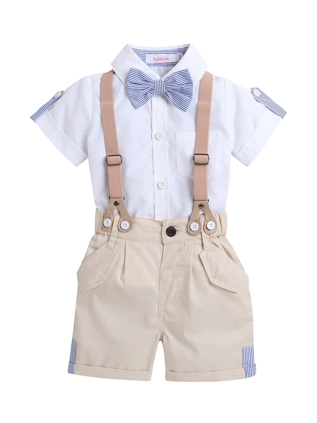 

Hopscotch Boys White & Beige Shirt with Shorts