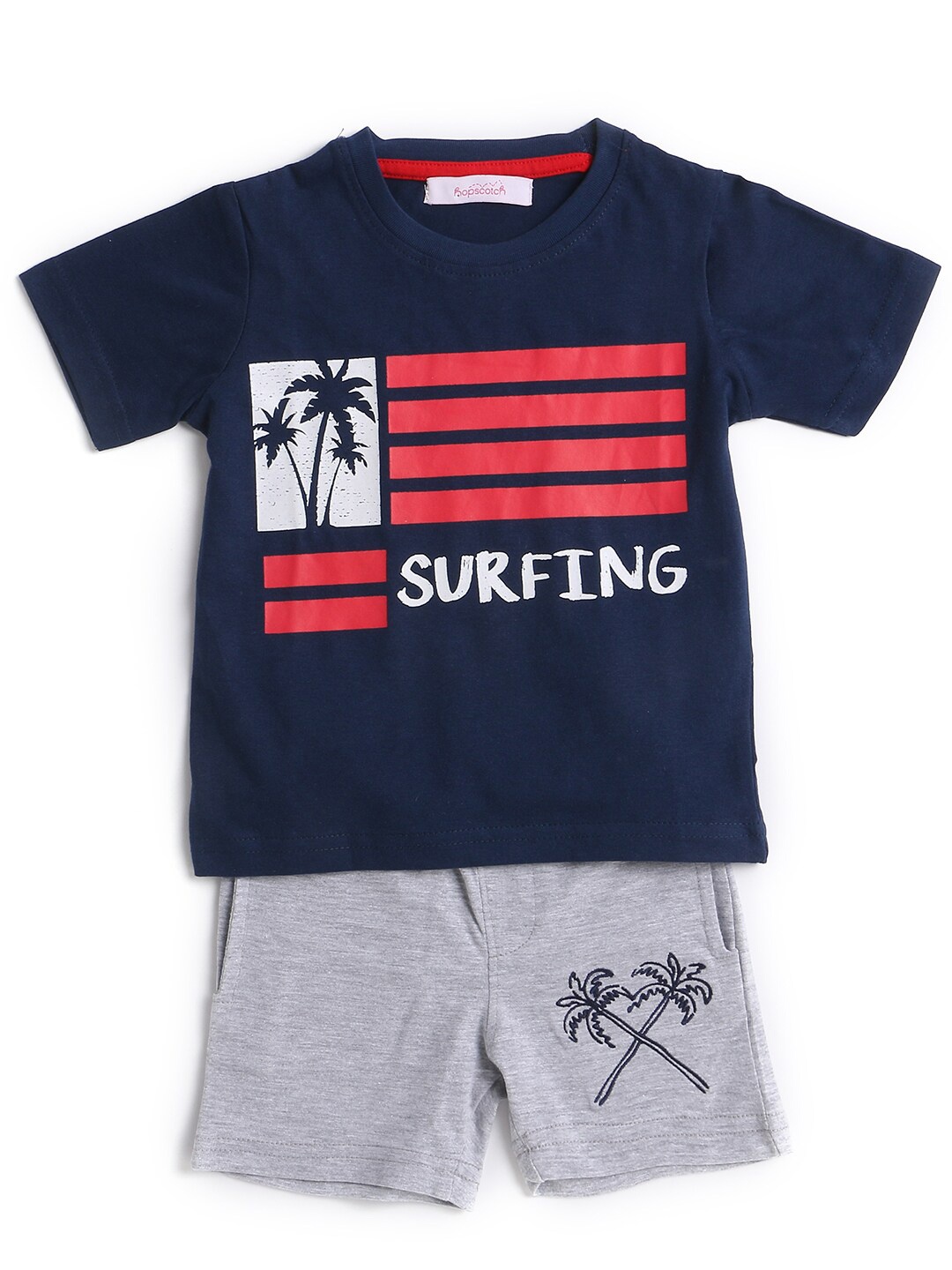 

Hopscotch Boys Blue & Grey Printed T-shirt with Shorts