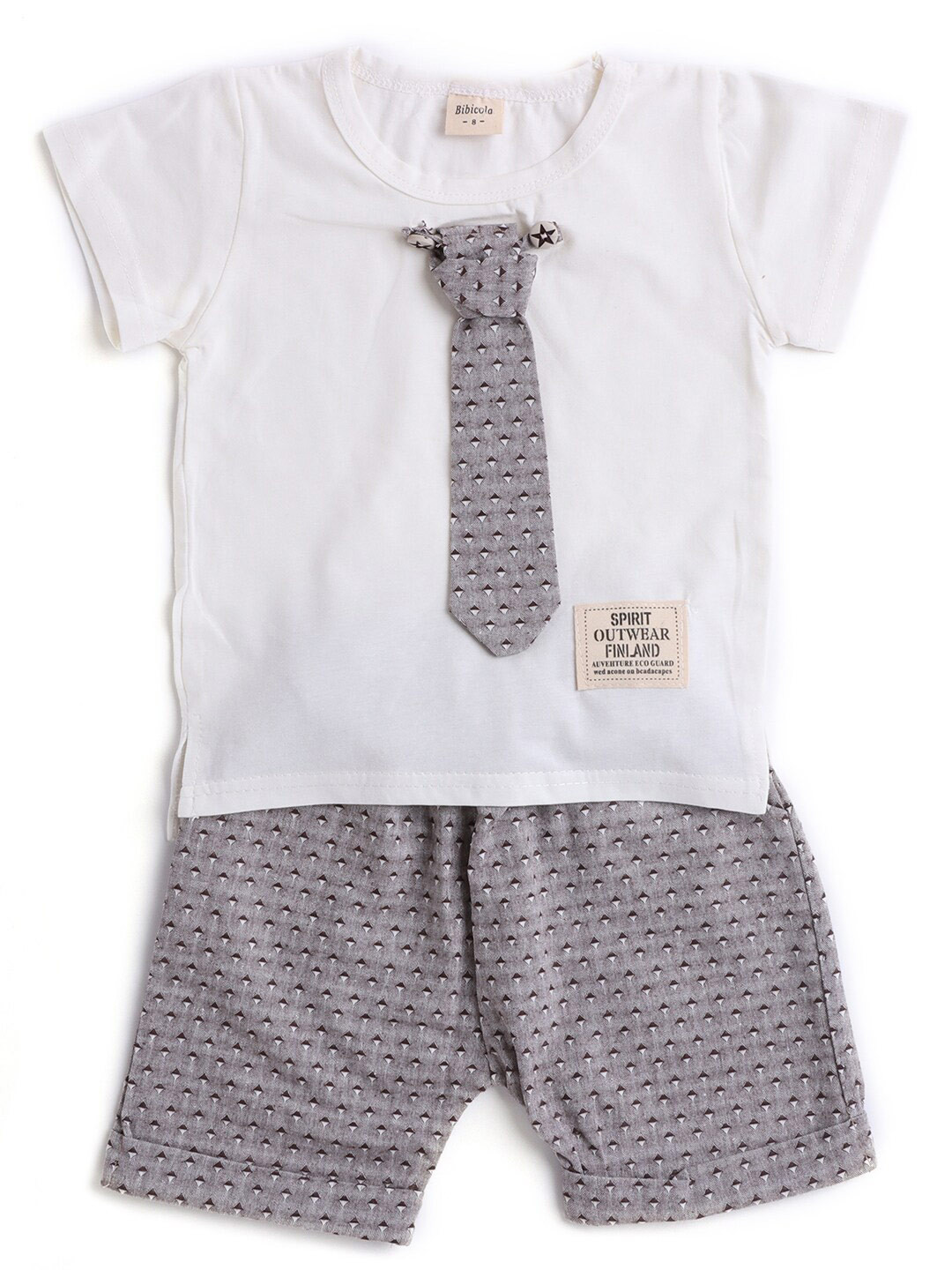 

Hopscotch Boys White & Grey Tie Applique T-shirt with Shorts