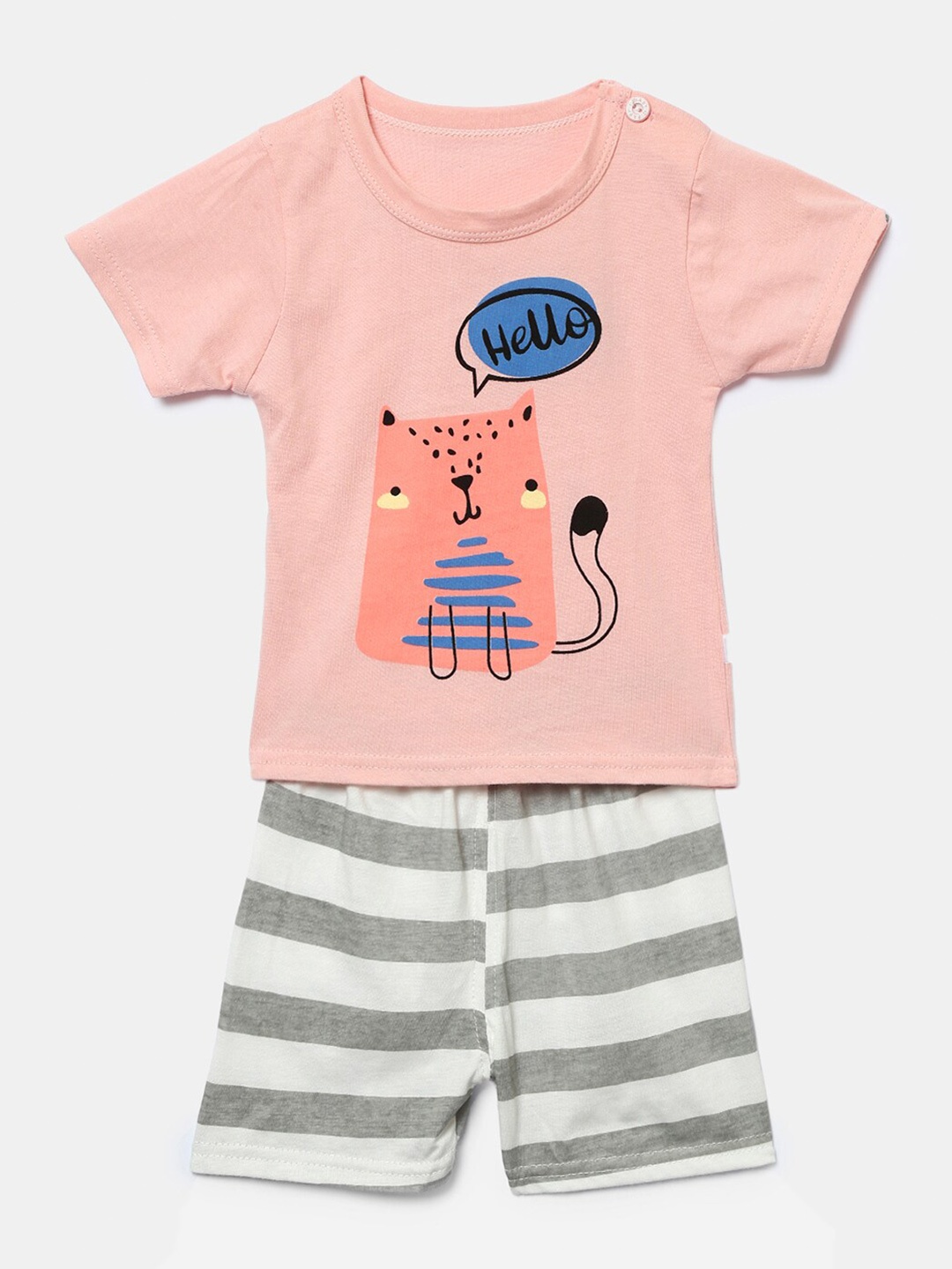 

Hopscotch Boys Pink & White Printed T-shirt with Shorts