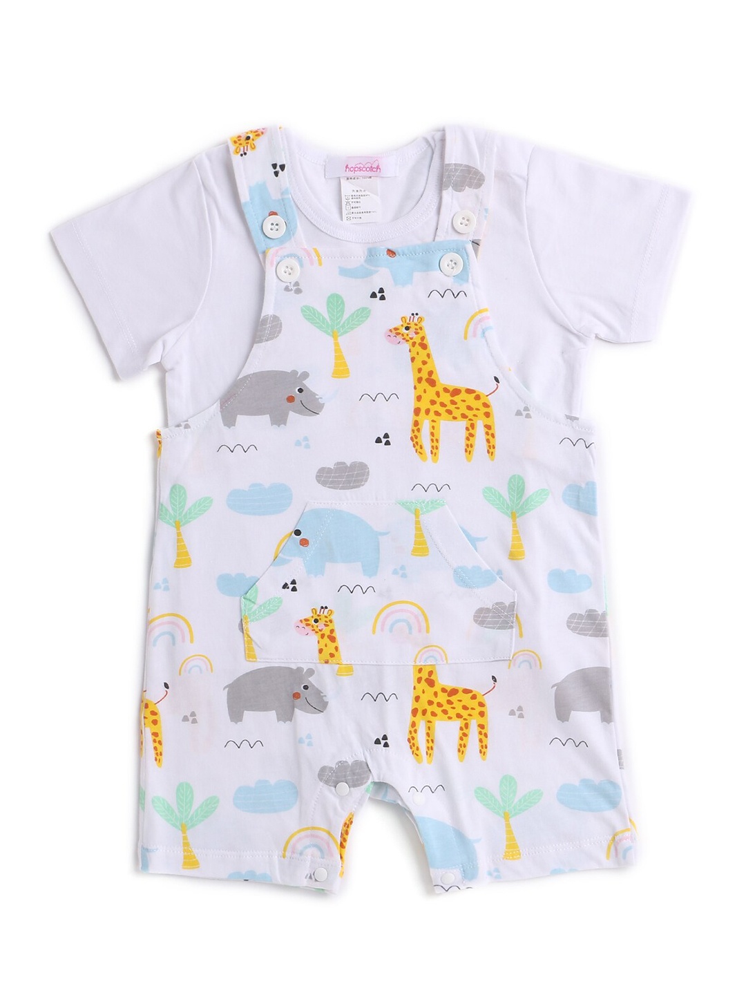 

Hopscotch Boys White & Yellow Printed T-shirt with Dungaree