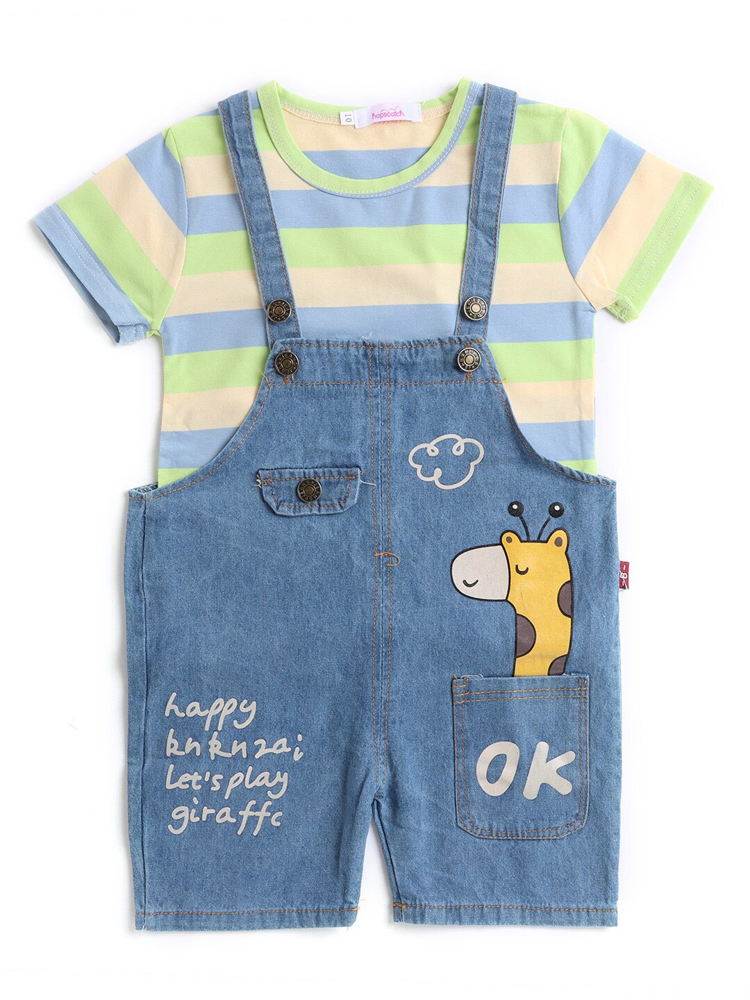 

Hopscotch Boys Green & Blue Striped T-shirt with Dungaree