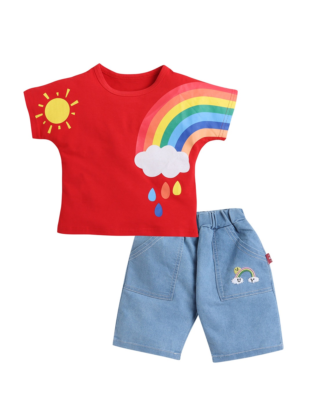 

Hopscotch Boys Red & Blue Printed T-shirt with Shorts