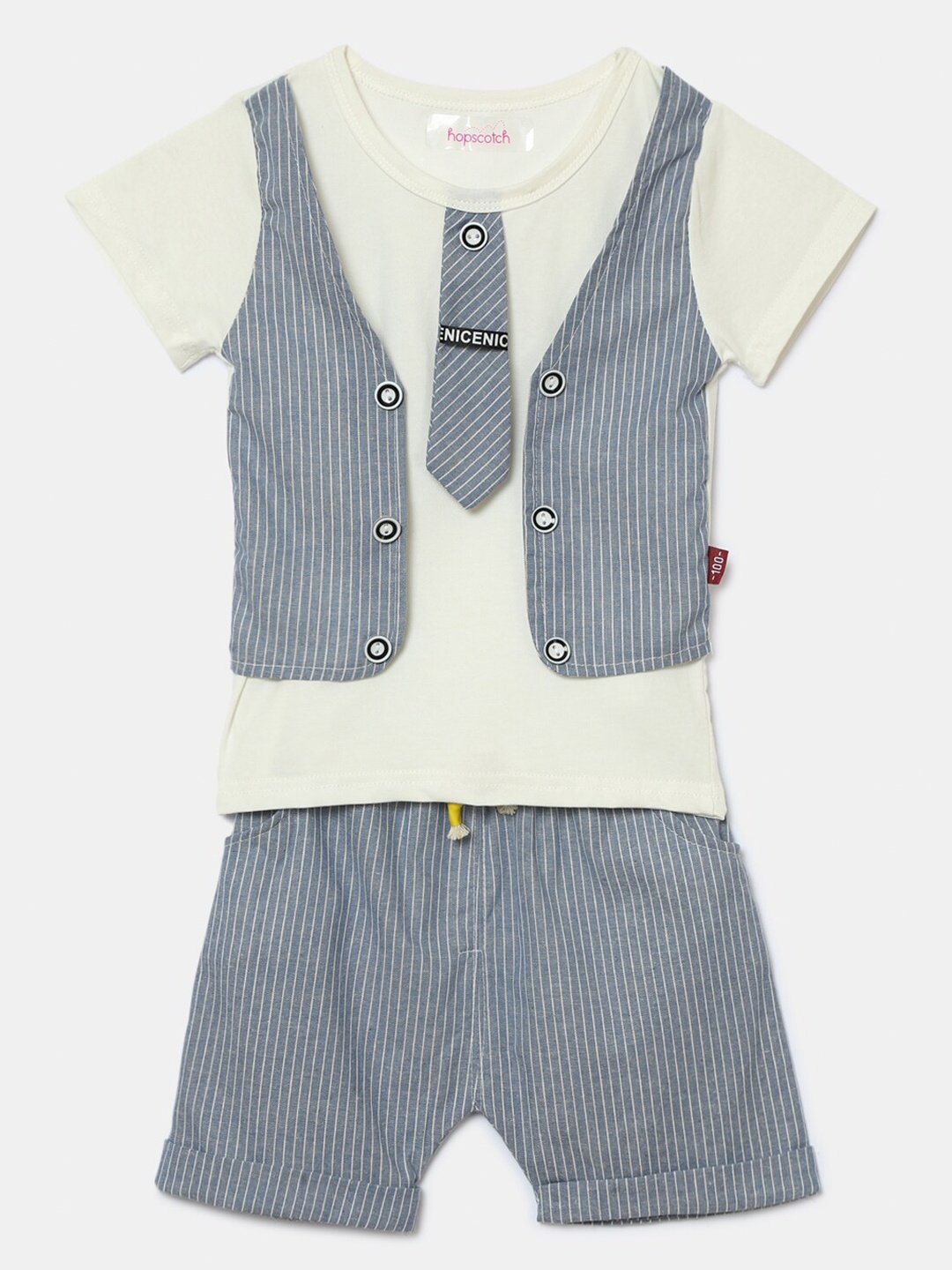 

Hopscotch Boys Off White & Grey Printed T-shirt with Shorts