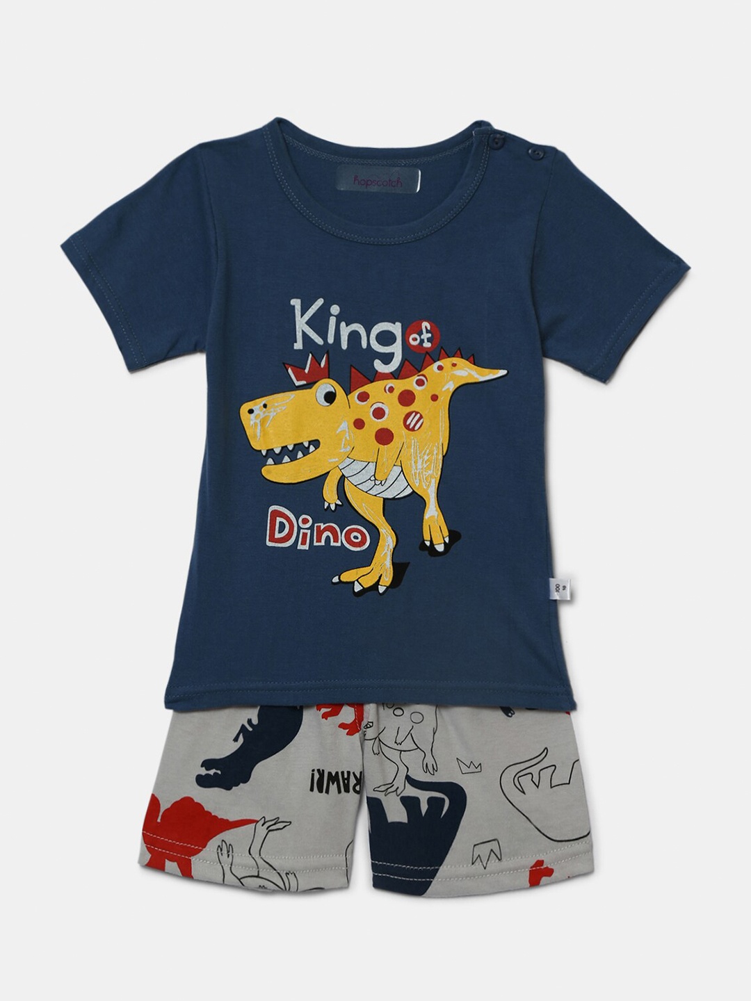 

Hopscotch Boys Blue & Grey Printed T-shirt with Shorts