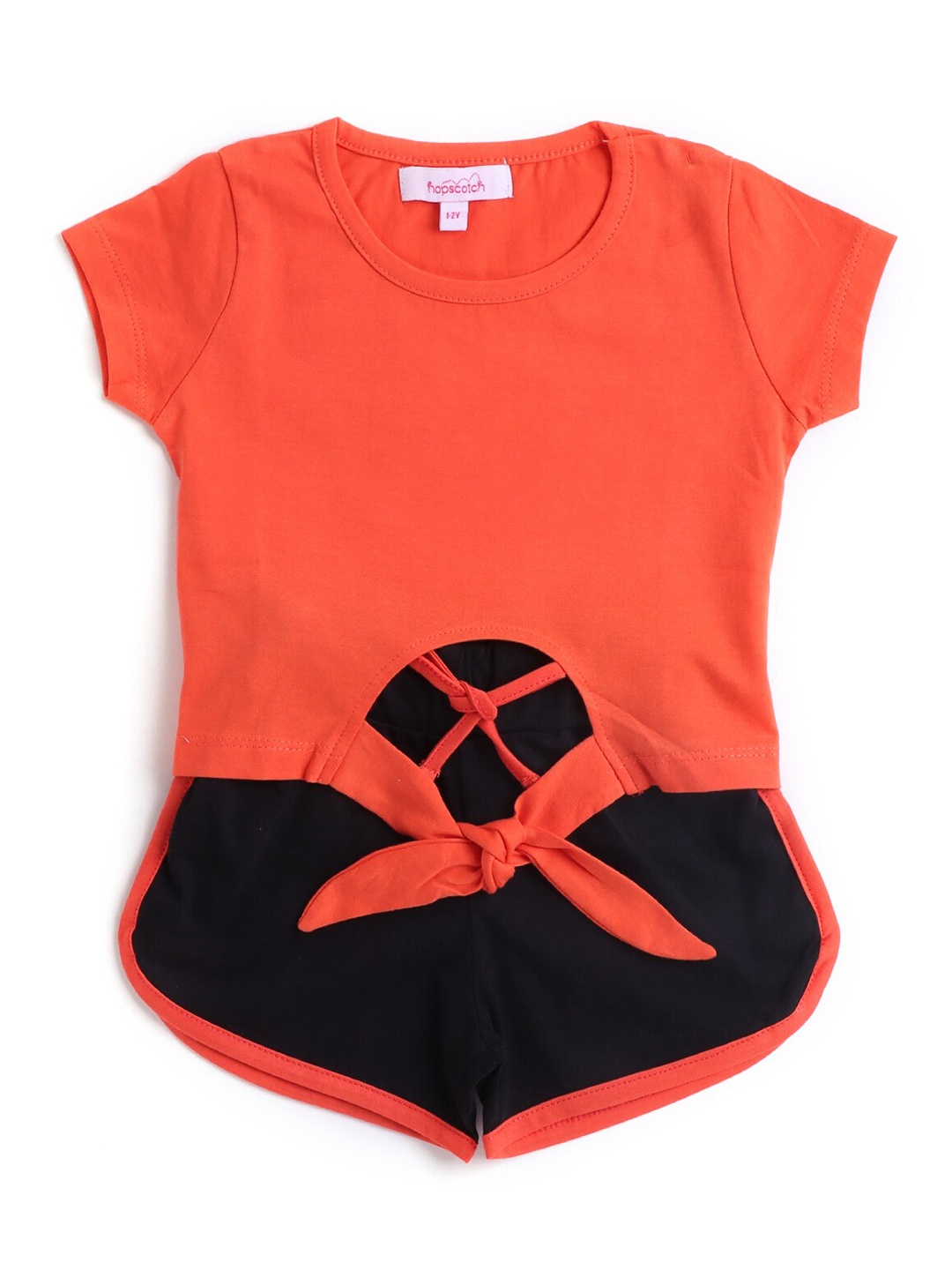 

Hopscotch Girls Black & Orange T-shirt with Shorts