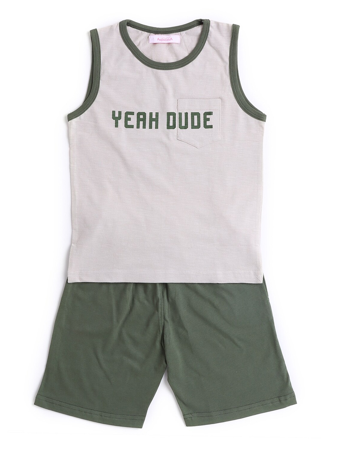 

Hopscotch Boys Grey & Olive Green Printed T-shirt with Shorts