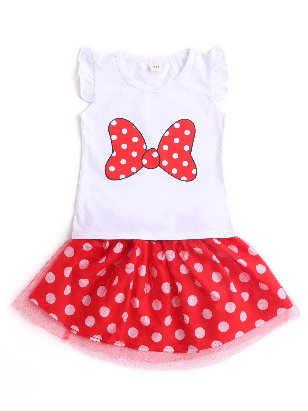 

Hopscotch Girls Red & White Printed Top with Skirt