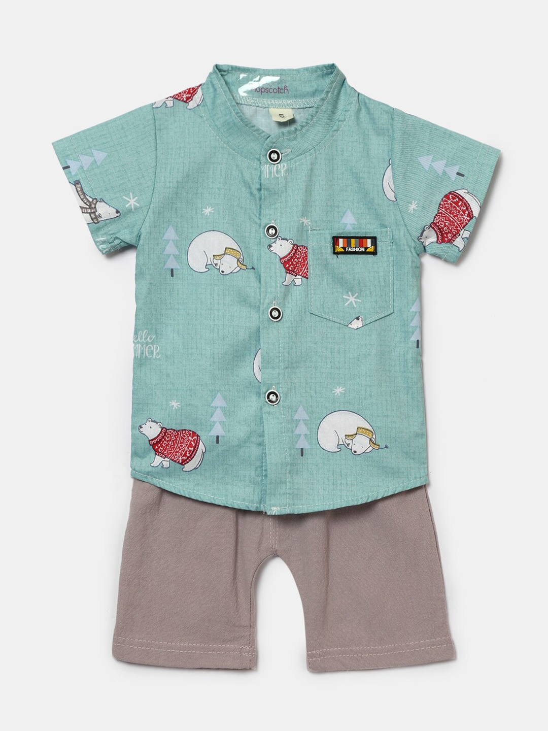 

Hopscotch Boys Blue & Grey Printed Shirt with Shorts