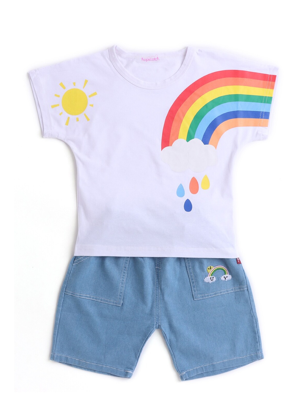 

Hopscotch Boys White & Blue Printed T-shirt with Shorts