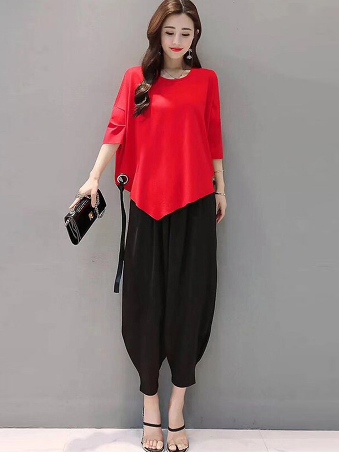 

BoStreet Women Red & Black Top with Dhoti Pants