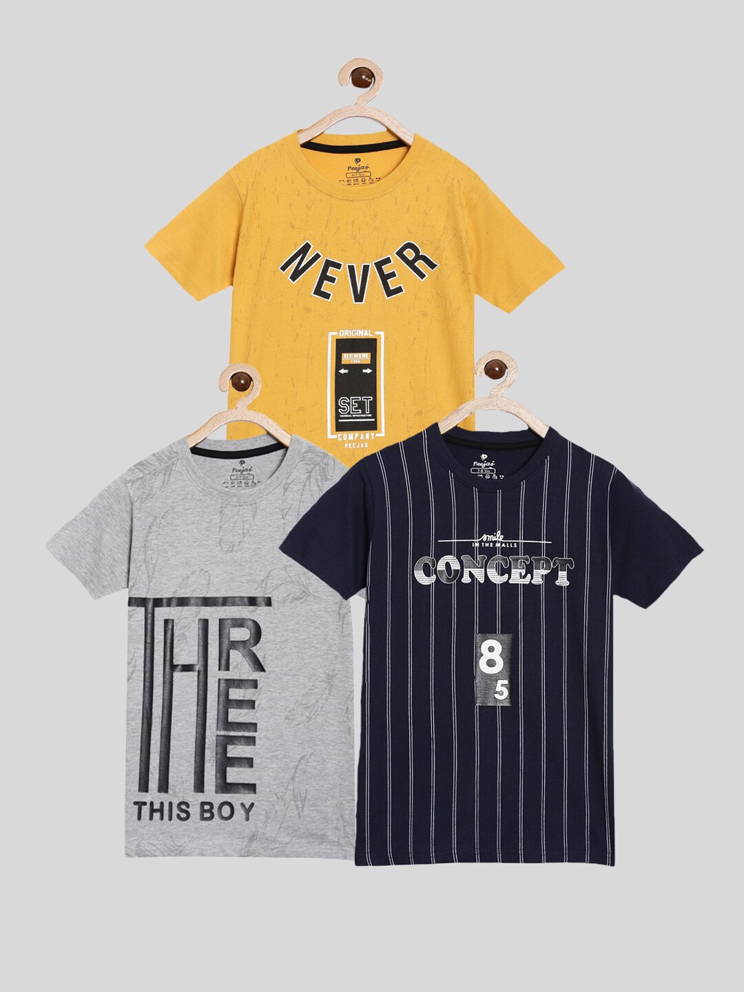 

Peejas Boys Pack of 3 Typography Printed T-shirts, Grey melange