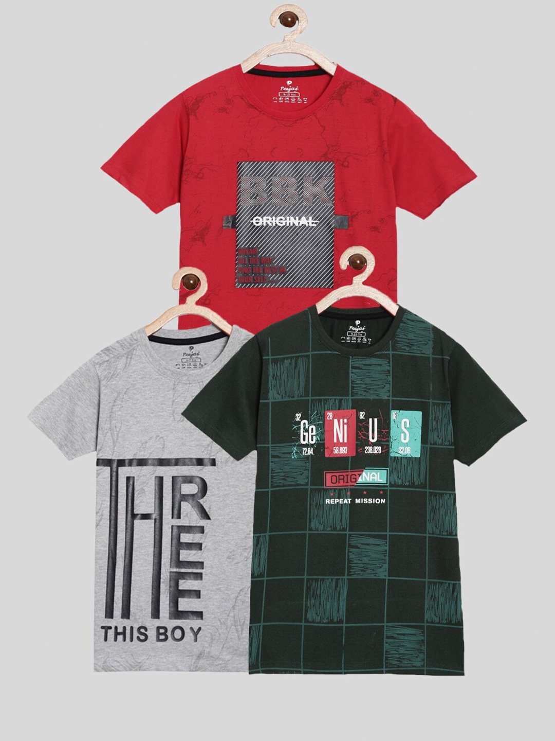 

Peejas Boys Pack of 3 Typography Printed Pure Cotton T-shirt, Red
