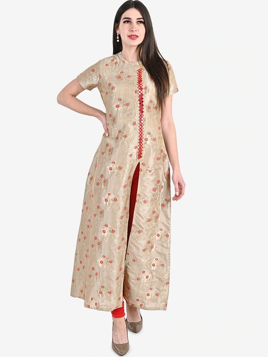

Be Indi Grey Floral Jacquard Ethnic Maxi Dress