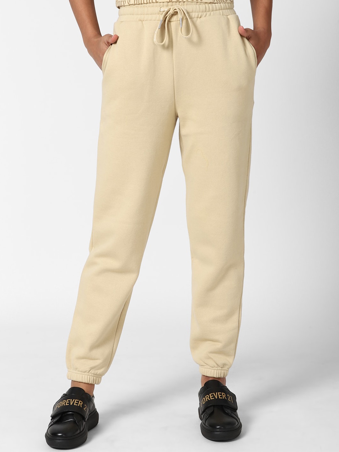 

FOREVER 21 Women Tan Brown & Silver-Toned Joggers Trousers