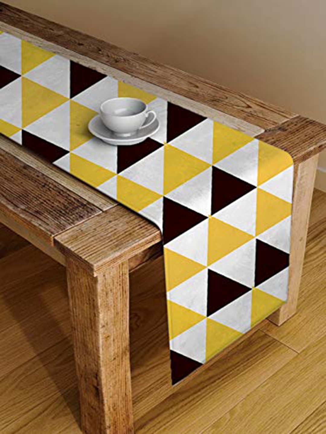 

STITCHNEST Yellow & White Printed Table Runner