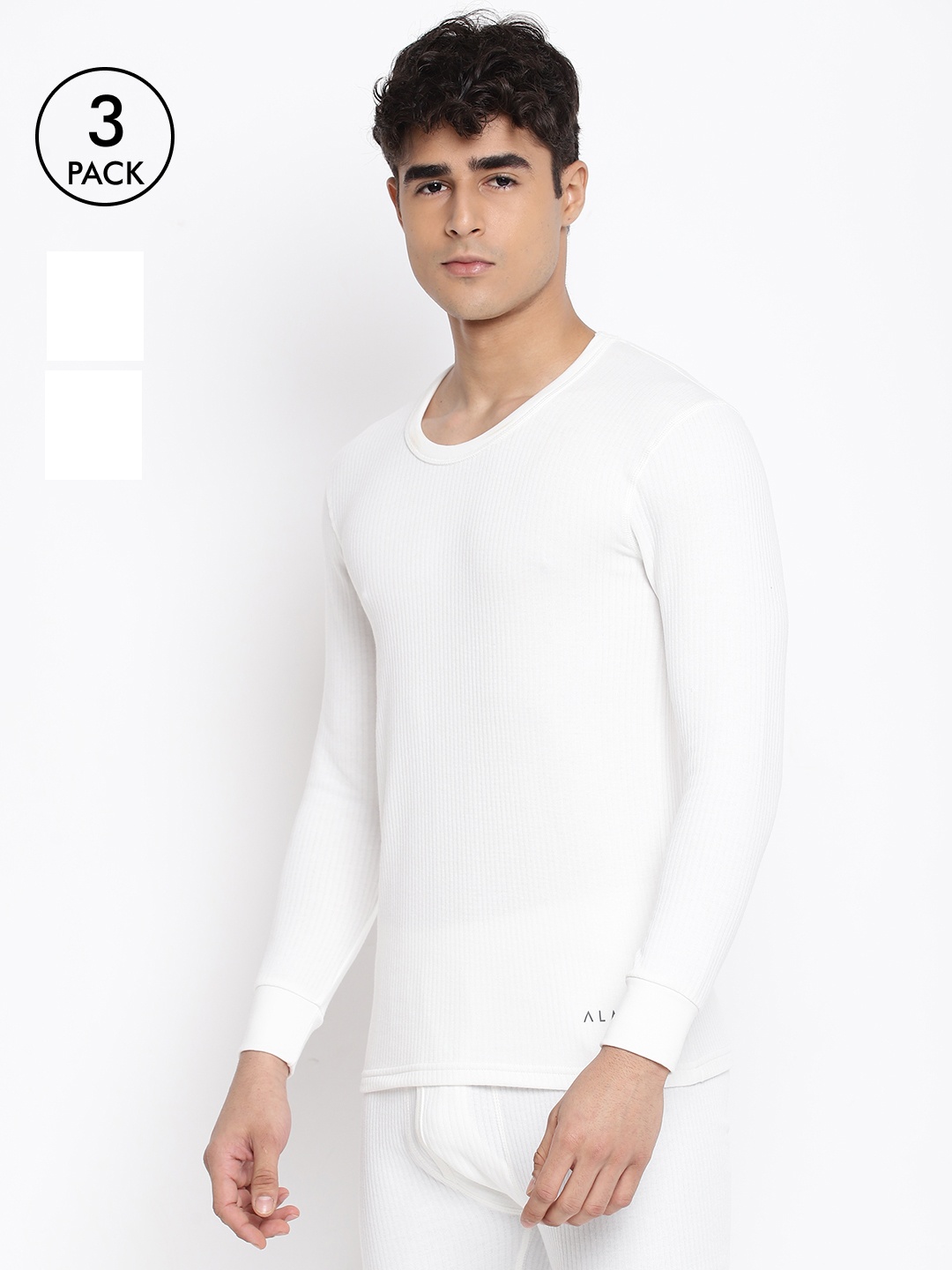 

Almo Wear Men Pack Of 3 White Solid Ultra Warm Thermal Top