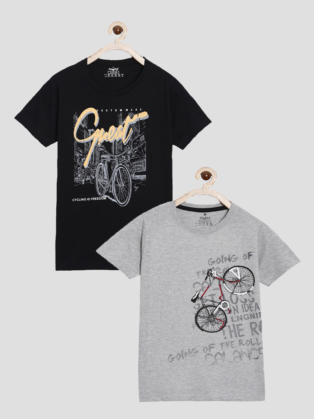 

Peejas Boys Pack Of 2 Black & Grey Printed T-shirt