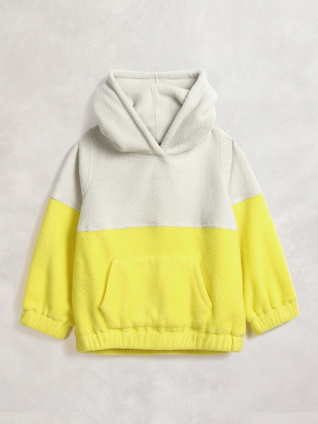 

Cherry Crumble Unisex Kids Grey & Yellow Colourblocked Hooded Sweatshirt