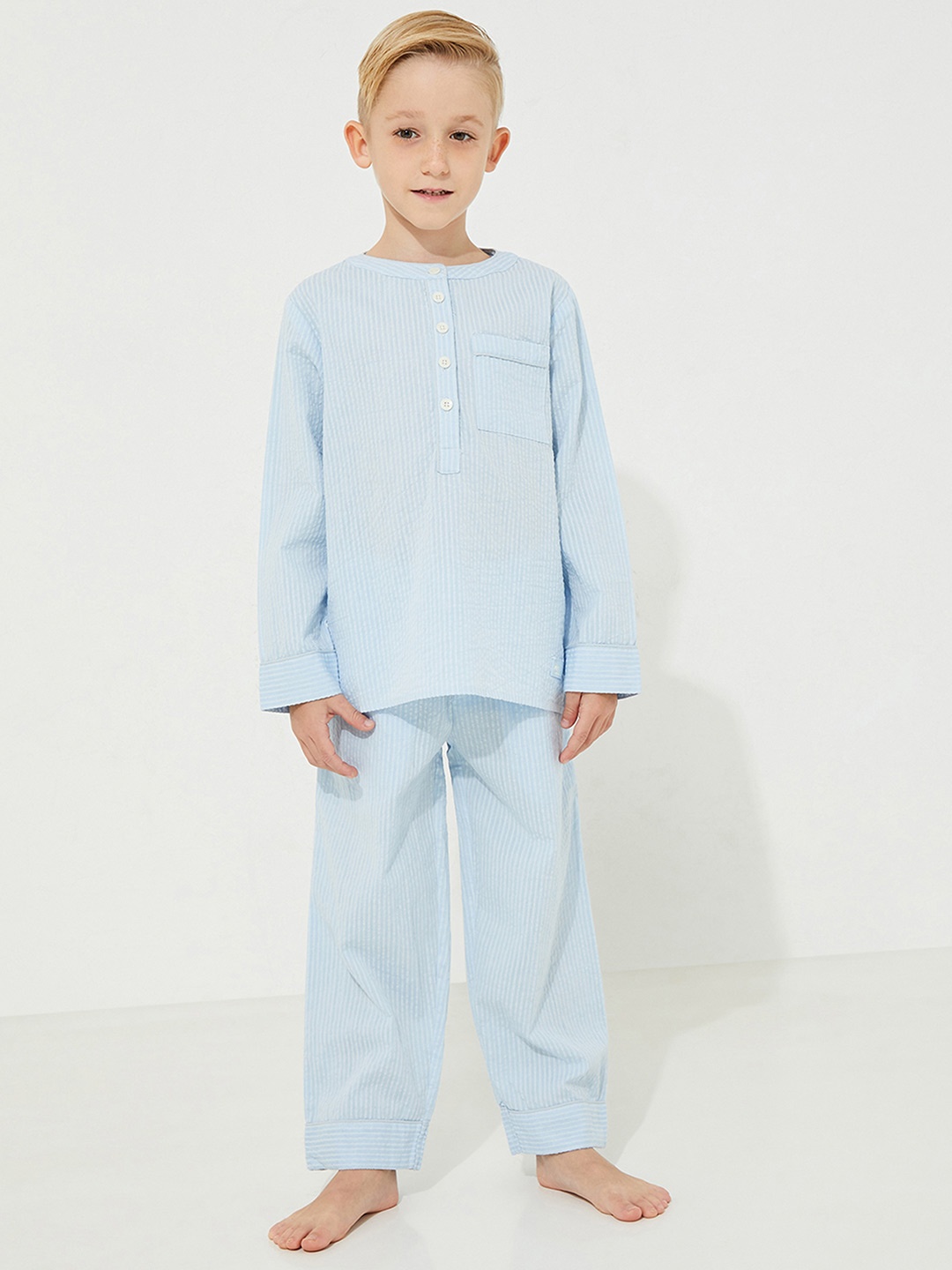 

Cherry Crumble Boys Blue Striped Night suit