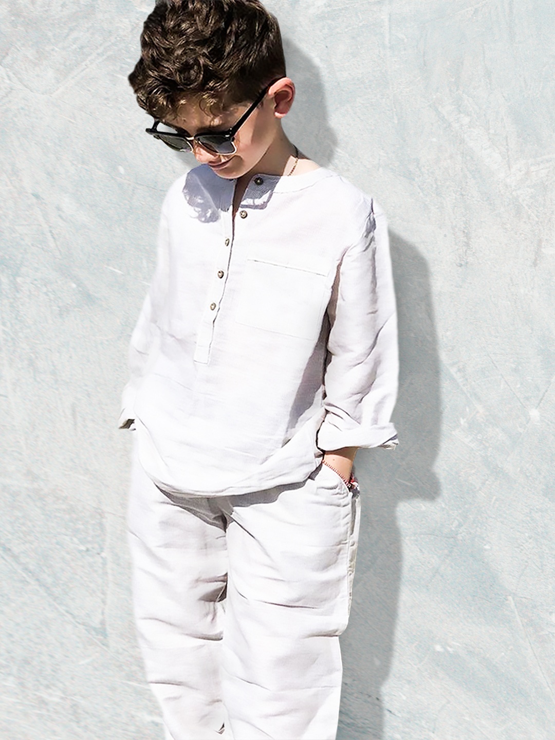 

Cherry Crumble Boys Beige Striped Night suit