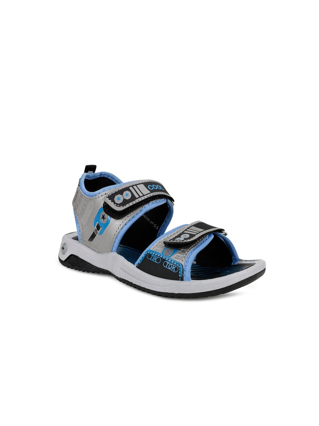 

Campus Kids Silver-Toned & Blue Printed Sports Sandals