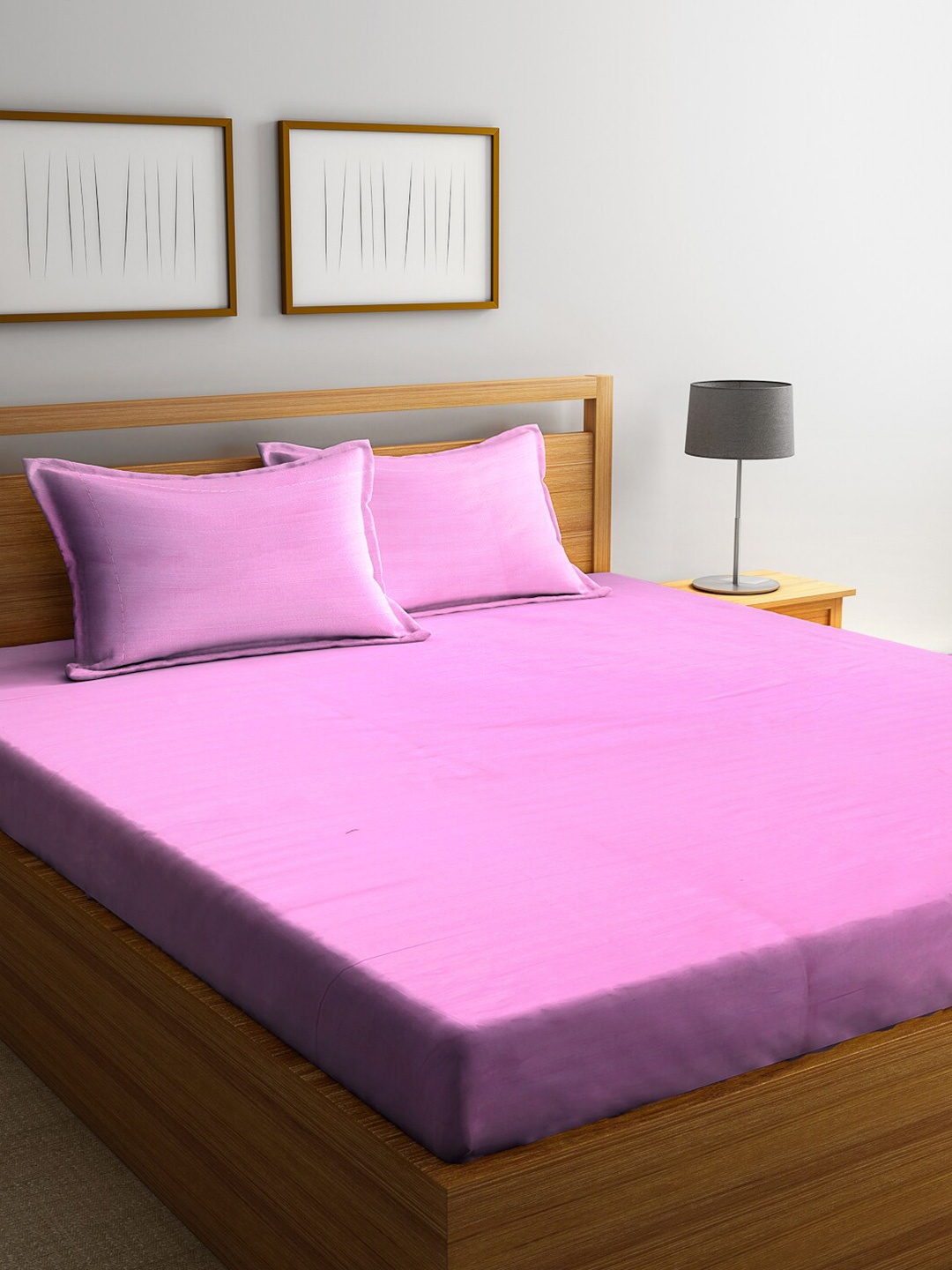 

HOSTA HOMES Pink Cotton 300 TC King Bedsheet with 2 Pillow Covers