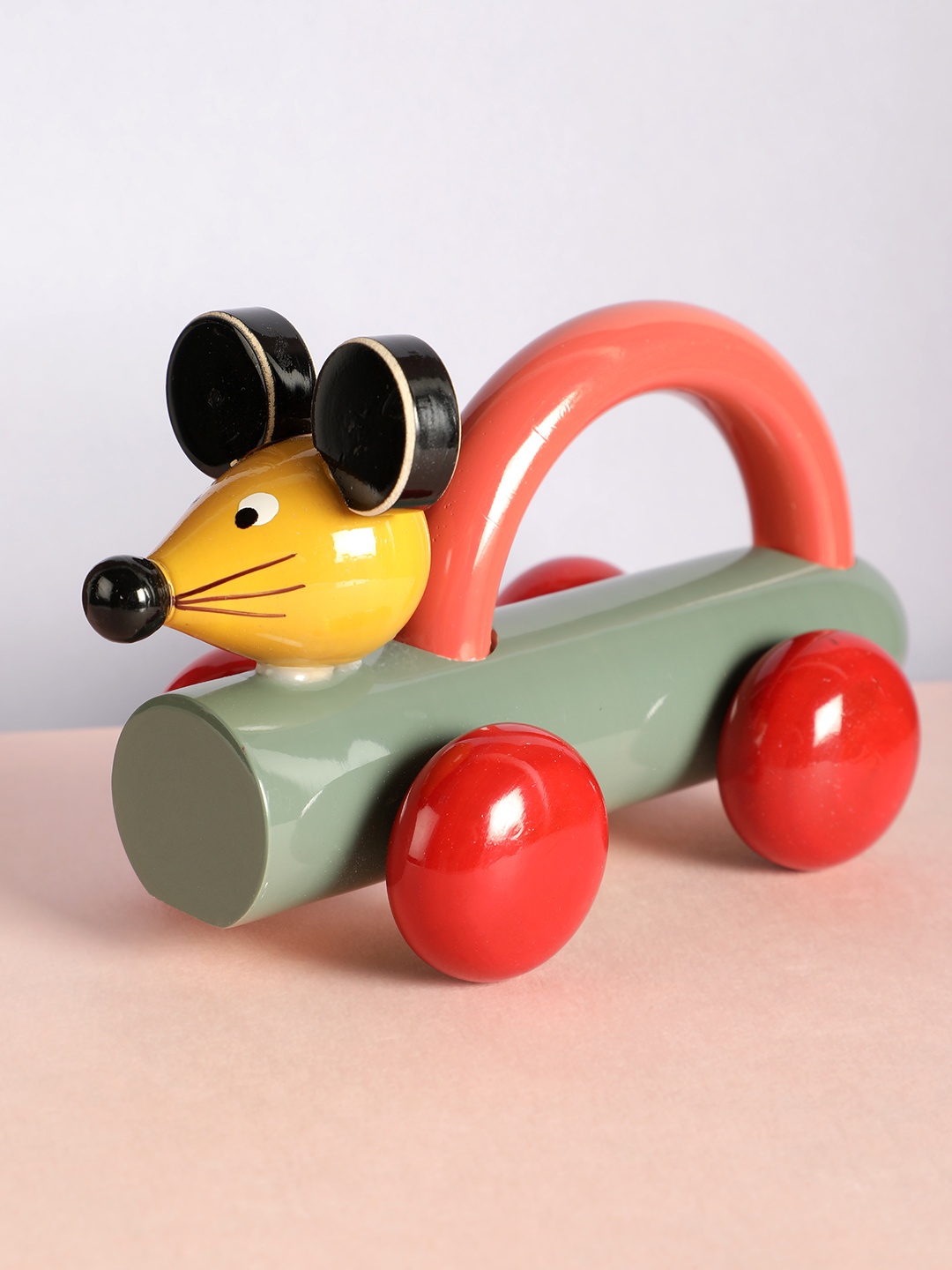 

NURTURE INDIA Green Wooden Mouse Pulling Toy, Red