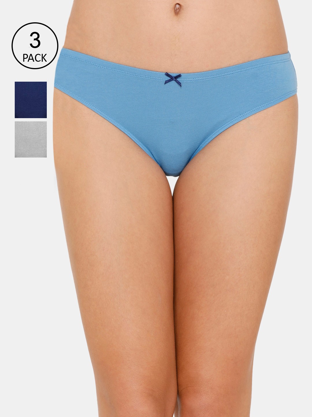

Zivame Pack Of 3 Blue & Grey Low Rise Bikini Briefs ZI2414COREEBLUE