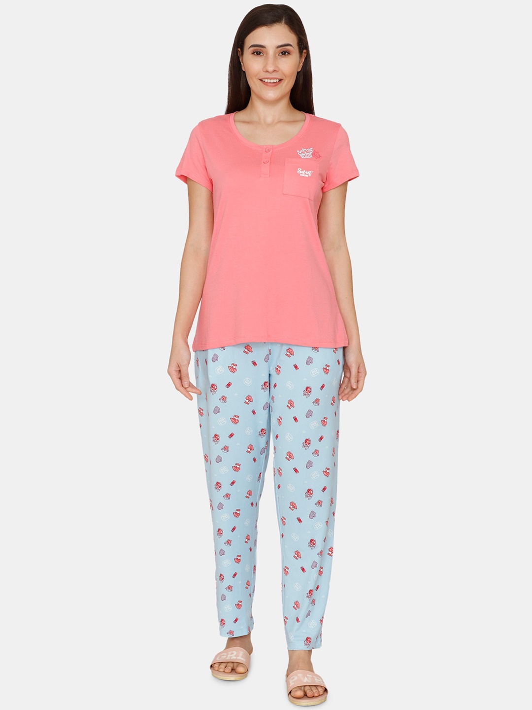 

Zivame Women Blue & Pink Night suit