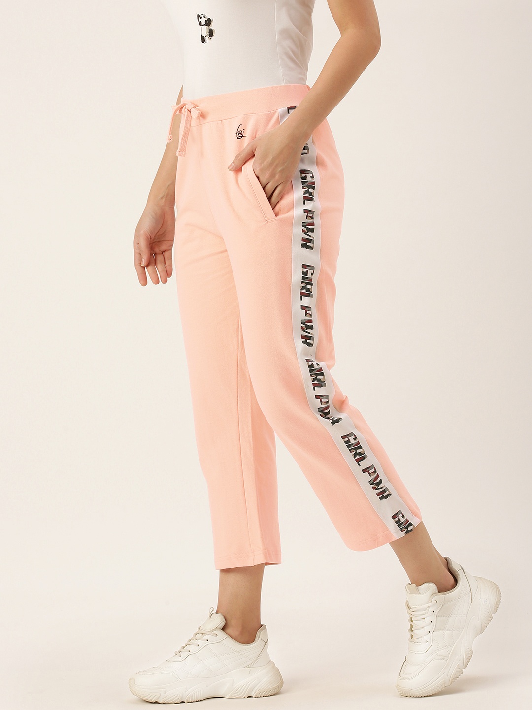 

Flying Machine Women Peach-Coloured Typographic Printed Regular Track Pant