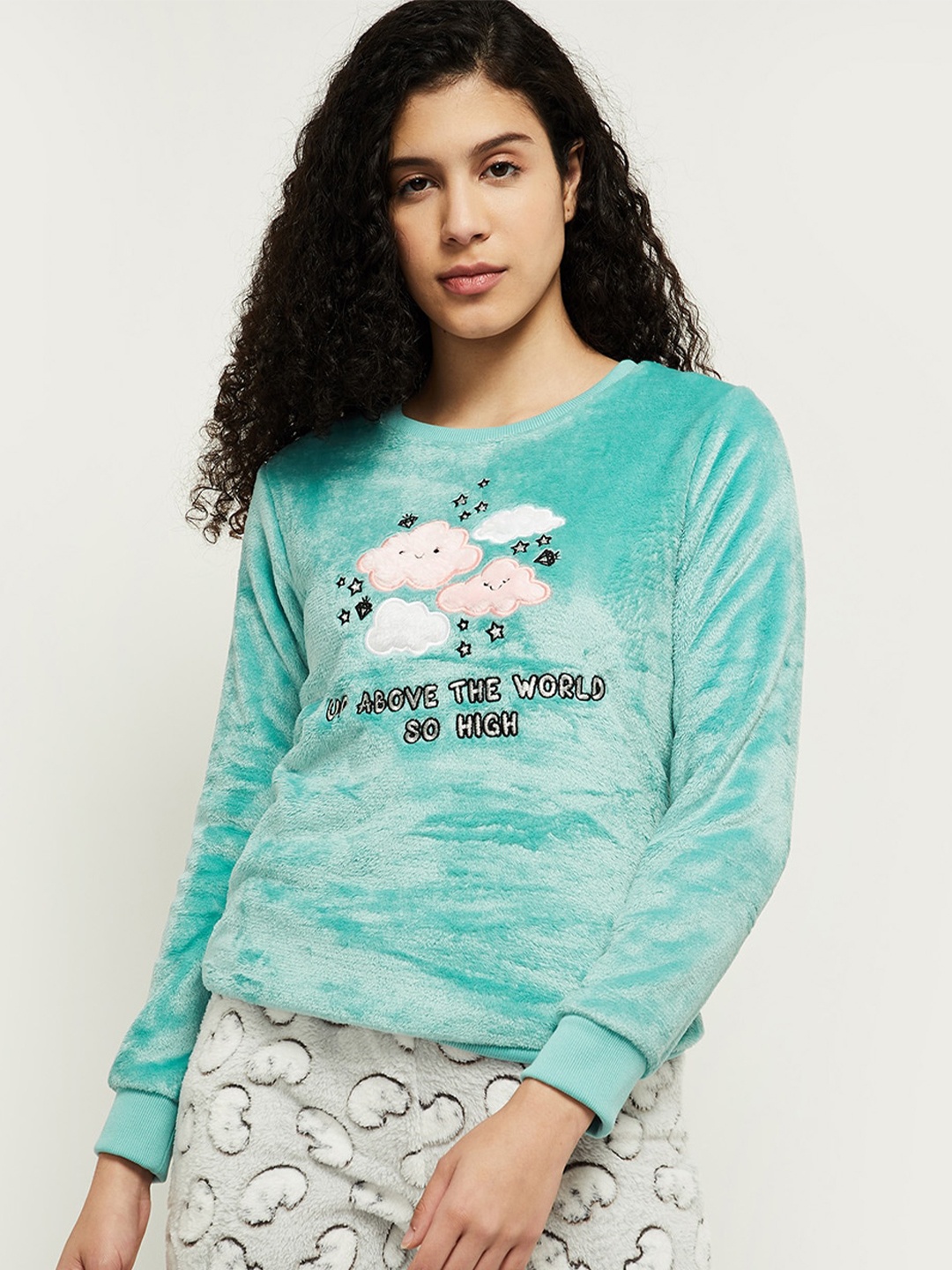

max Women Sea Green Printed Sweatshirt