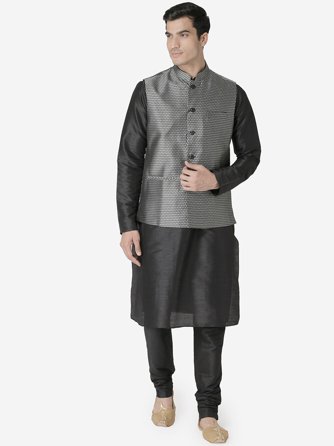 

TABARD Men Black Dupion Silk Kurta with Churidar
