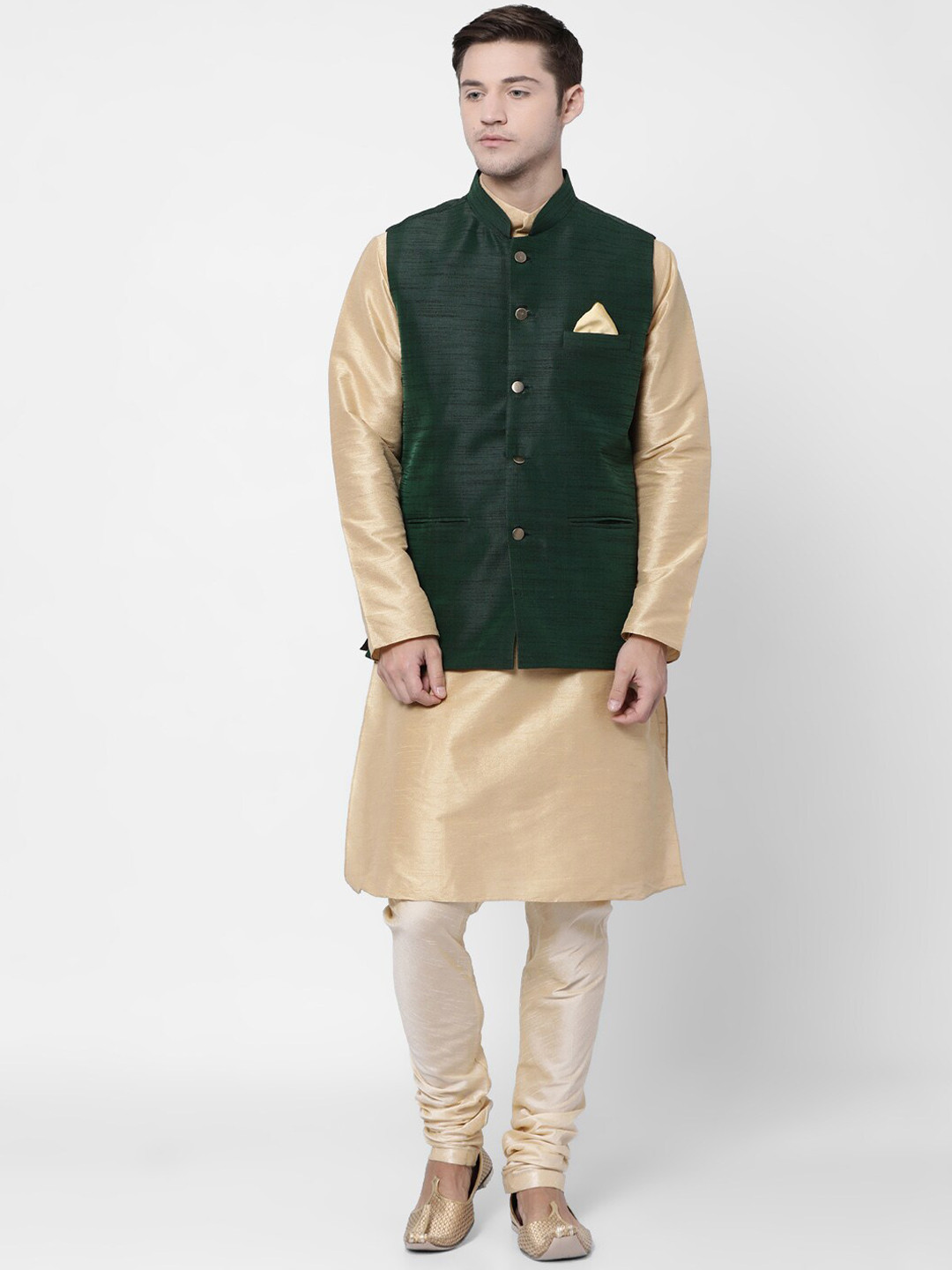 

TABARD Men Beige Kurta & Churidar With Nehru Jacket