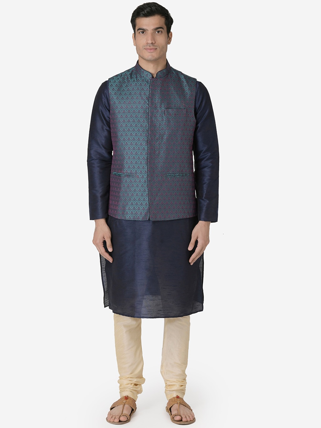 

TABARD Men Blue Dupion Silk Kurta with Churidar
