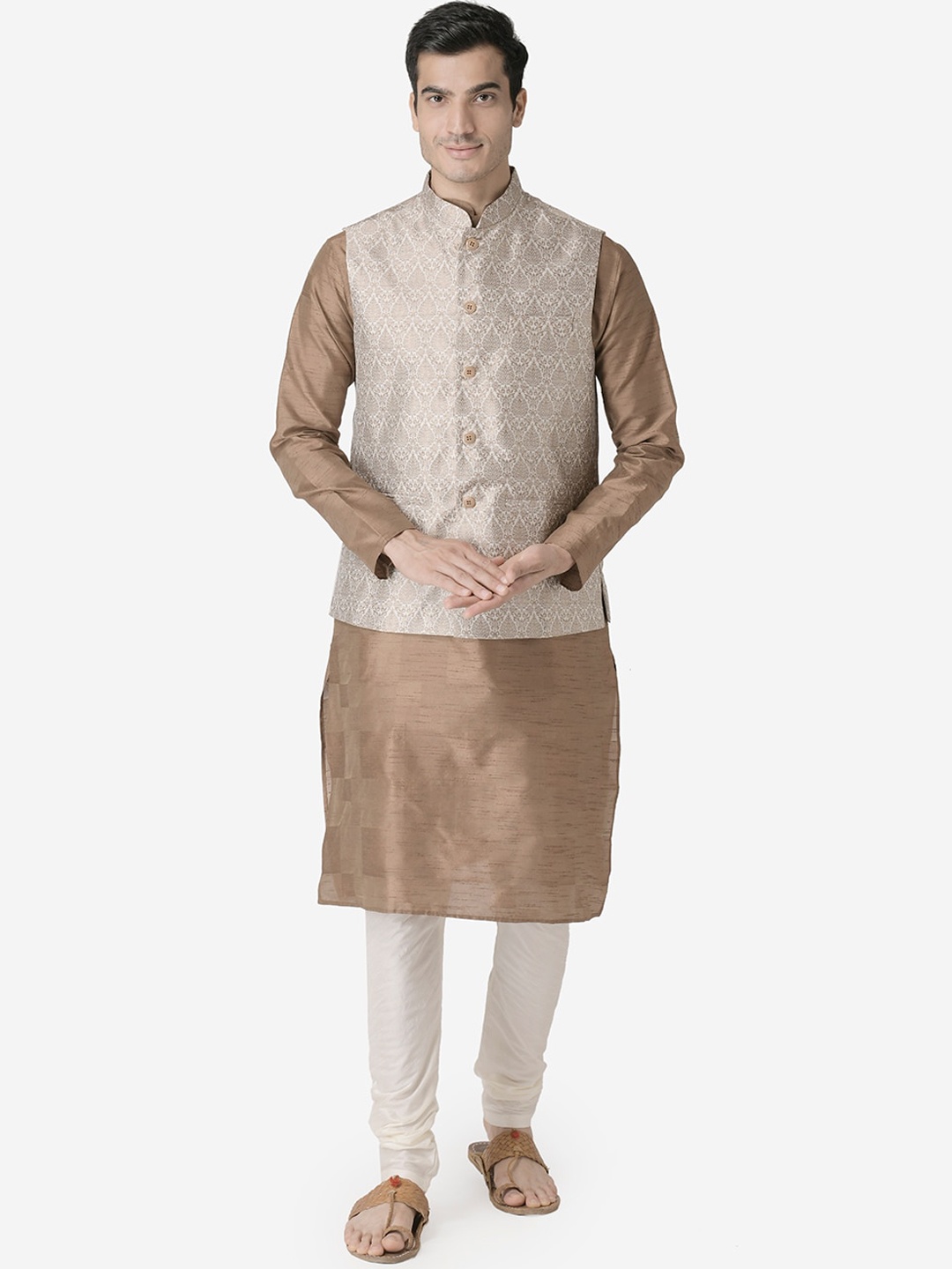 

TABARD Men Brown Kurta with Churidar & Nehru Jacket