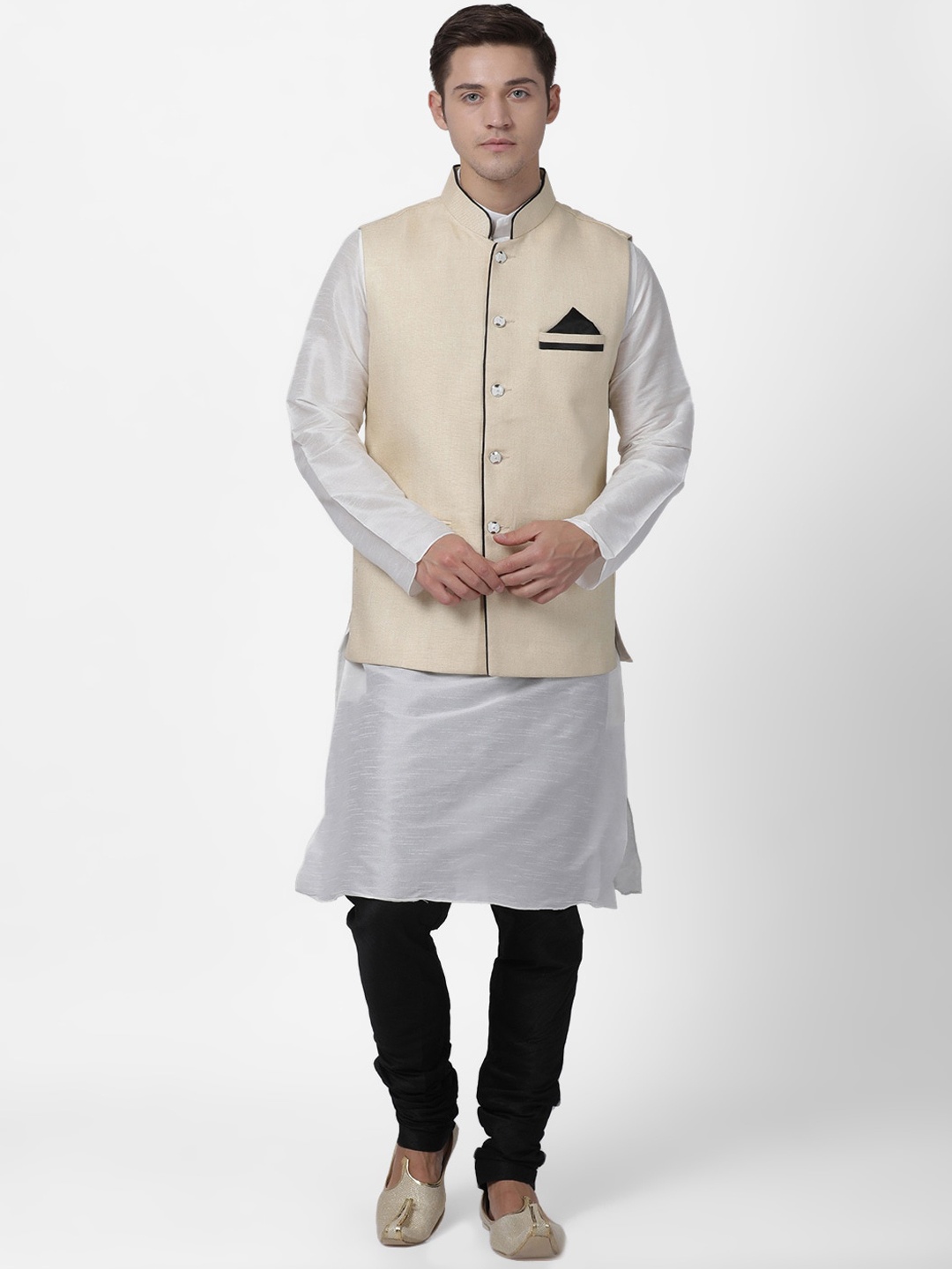 

TABARD Men White Dupion Silk Kurta with Churidar