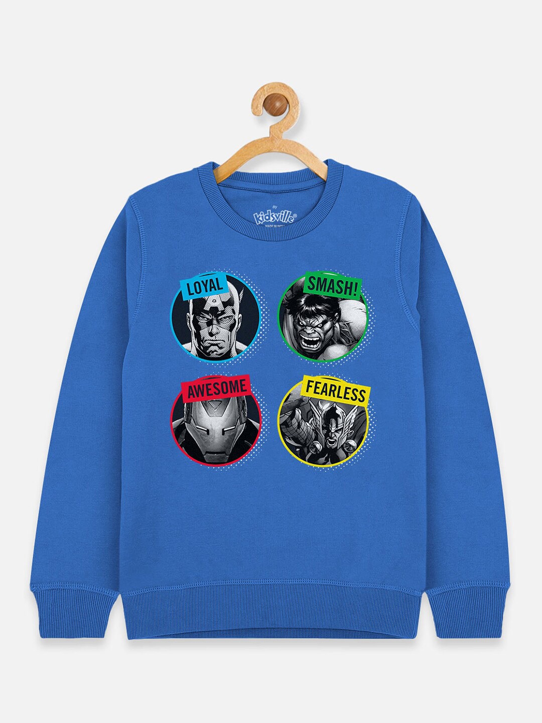 

Kids Ville Boys Blue Avengers Printed Cotton Blend Sweatshirt