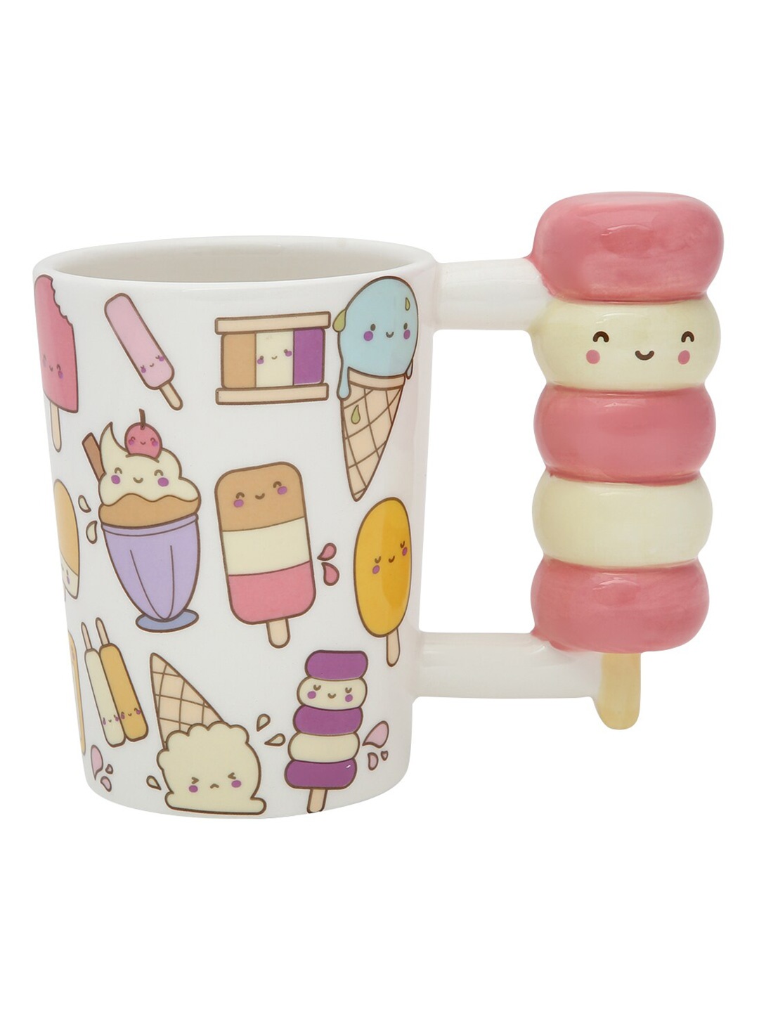 

BonZeaL Pink & White 3D Ceramic Candy Ice Cream Stick Printed Ceramic Glossy Mugs