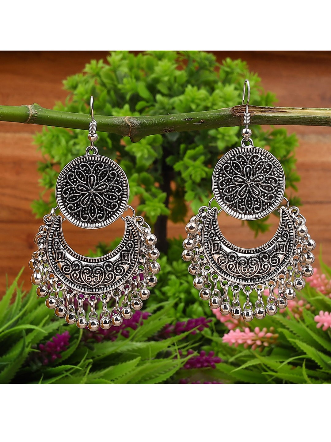 

Jewelz Silver-Plated & Black Crescent Shaped Drop Earrings