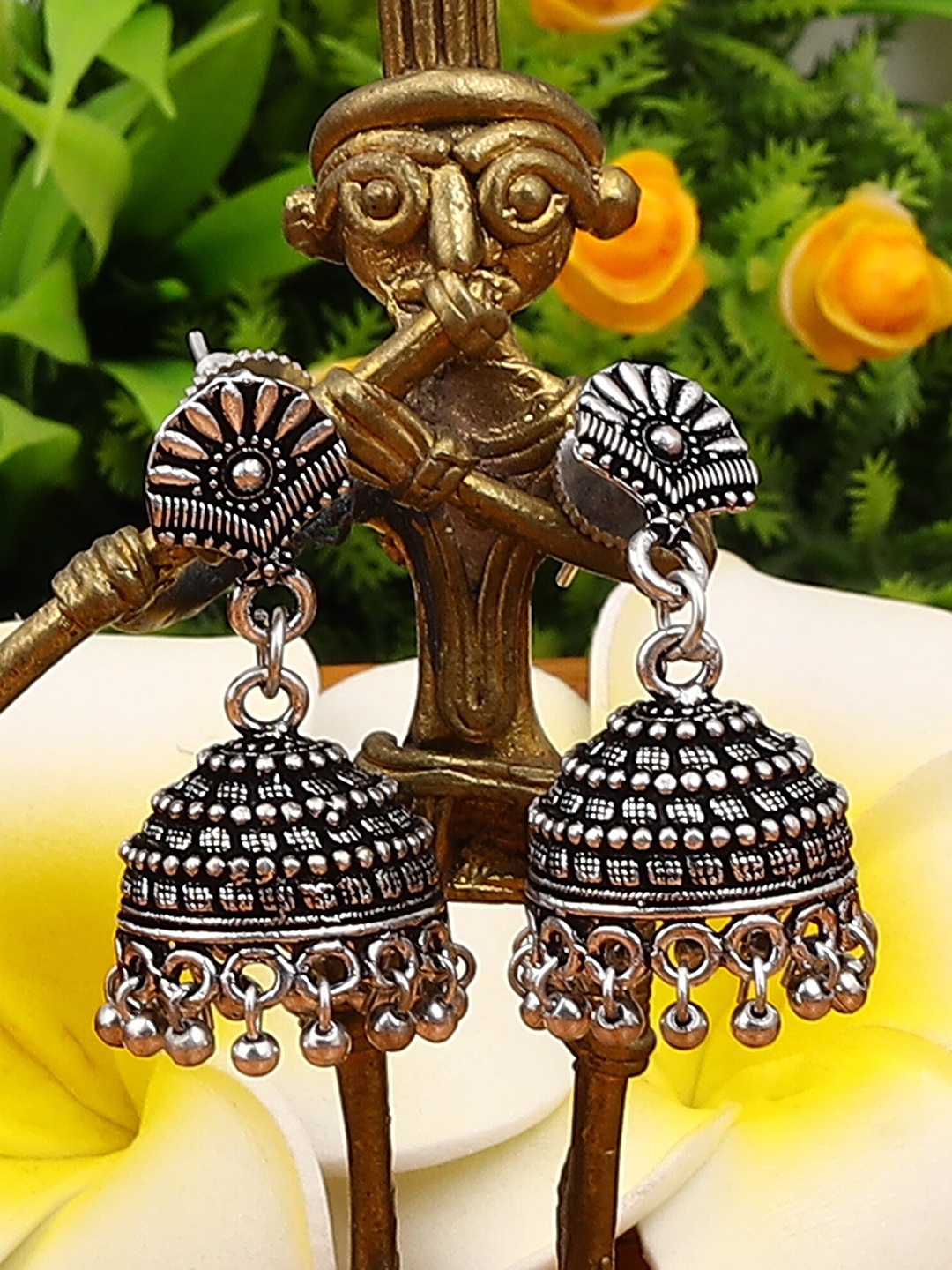 

Jewelz Silver-Plated Dome Shaped Jhumkas Earrings