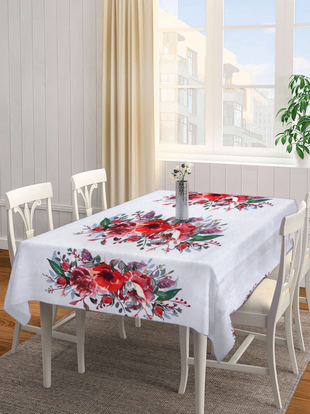 

Arrabi Multicoloured Floral Cotton Blend 6 Seater Table Cover, Multi