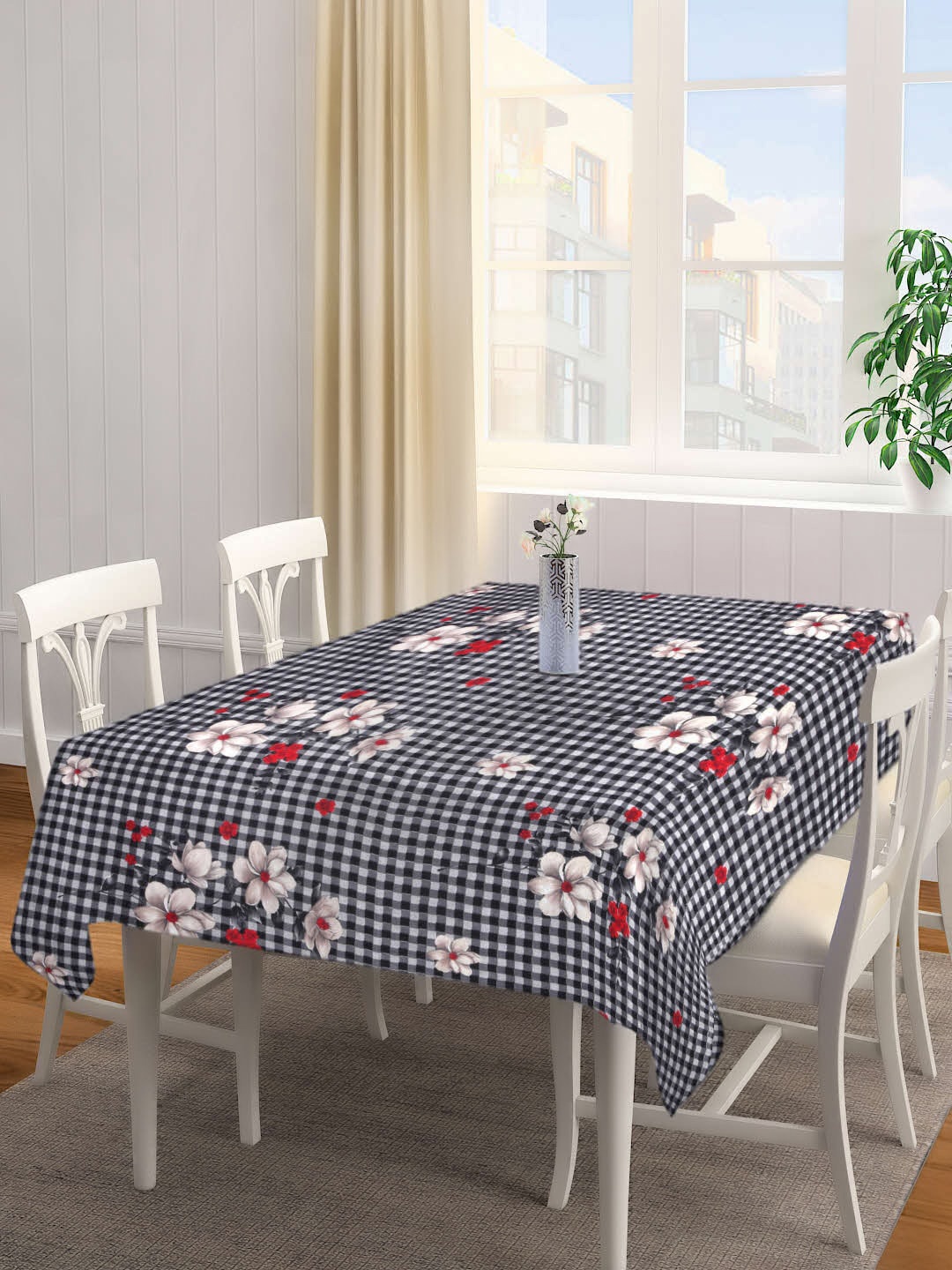 

Arrabi Black Floral TC Cotton Blend 6 Seater Table Cover